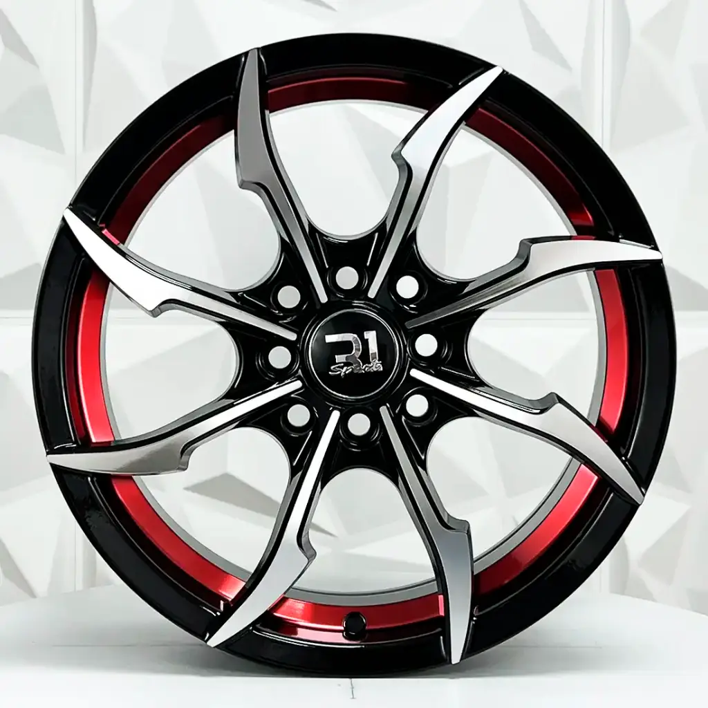 RIN 15X7 4-100/114.3 R1 SPORT DX243 BLACK MACHINE FACE+RED UNDERCUT ET35 CB73.1